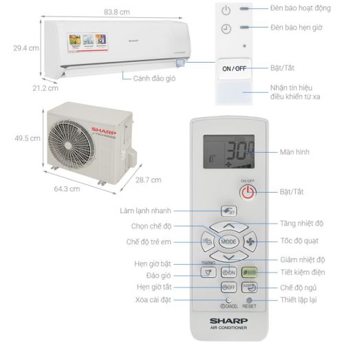 thong so dieu hoa sharp 1 chieu inverter ah x10zew