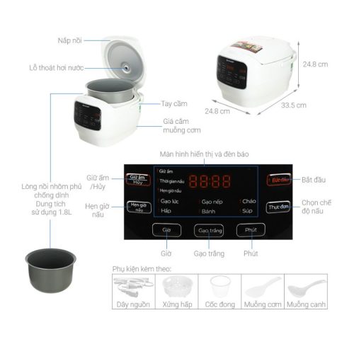 Kích thước Nồi cơm điện tử Sharp 1.8 lít KS-COM183MV-WH