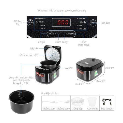 Kích thước Nồi cơm điện tử Sharp 1.8 lít KS-COM194EV-BK/RD