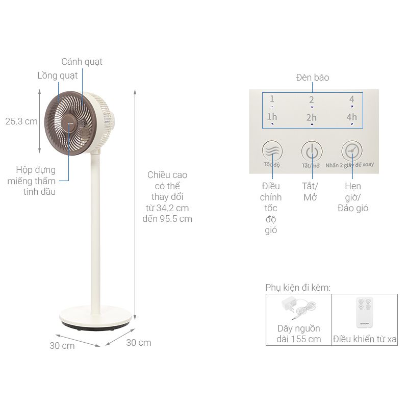 Kích thước Quạt tuần hoàn Sharp 3 cánh PJ-CD227V-W 24W Kích thước Quạt tuần hoàn Sharp 3 cánh PJ-CD227V-W 24W