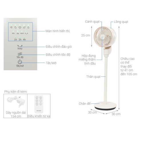 Kích thước Quạt tuần hoàn Sharp 3 cánh PJ-CD603V-C 24W